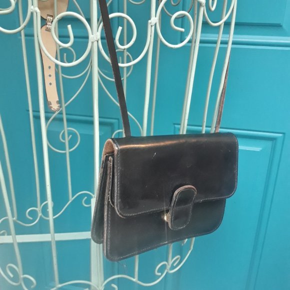 Genuine Leather Crossbody Bag Small with Extra Long Strap Black Rustic Y2K - Picture 3 of 16